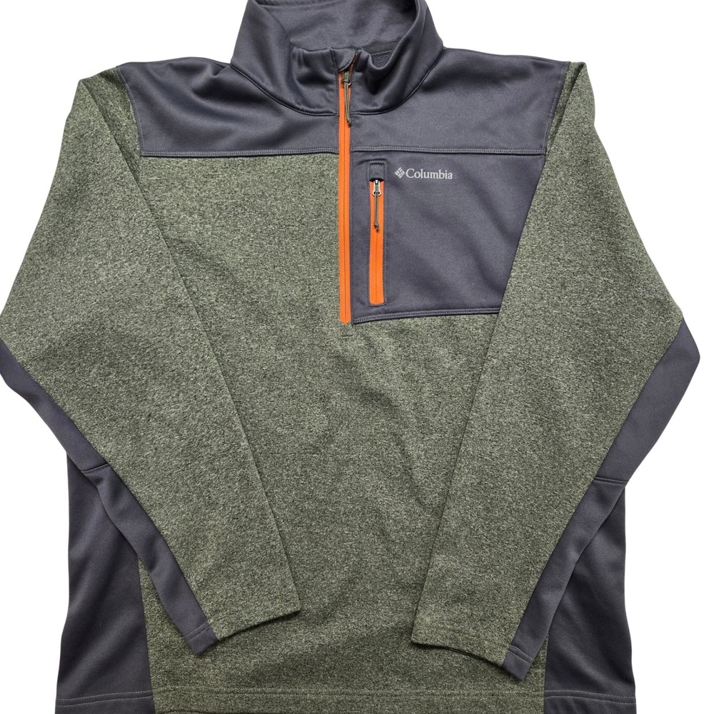 Columbia Mens Green‎ Gray 1/4 Zip Fleece Pullover Jacket XM0673 Size Large